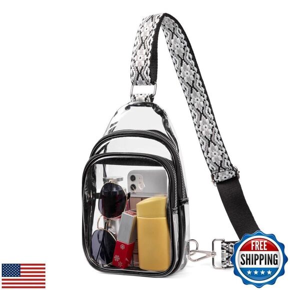 Clear Sling Shoulder Bag Stadium Women Crossbody With Boho Adjustable Strap - Picture 1 of 5